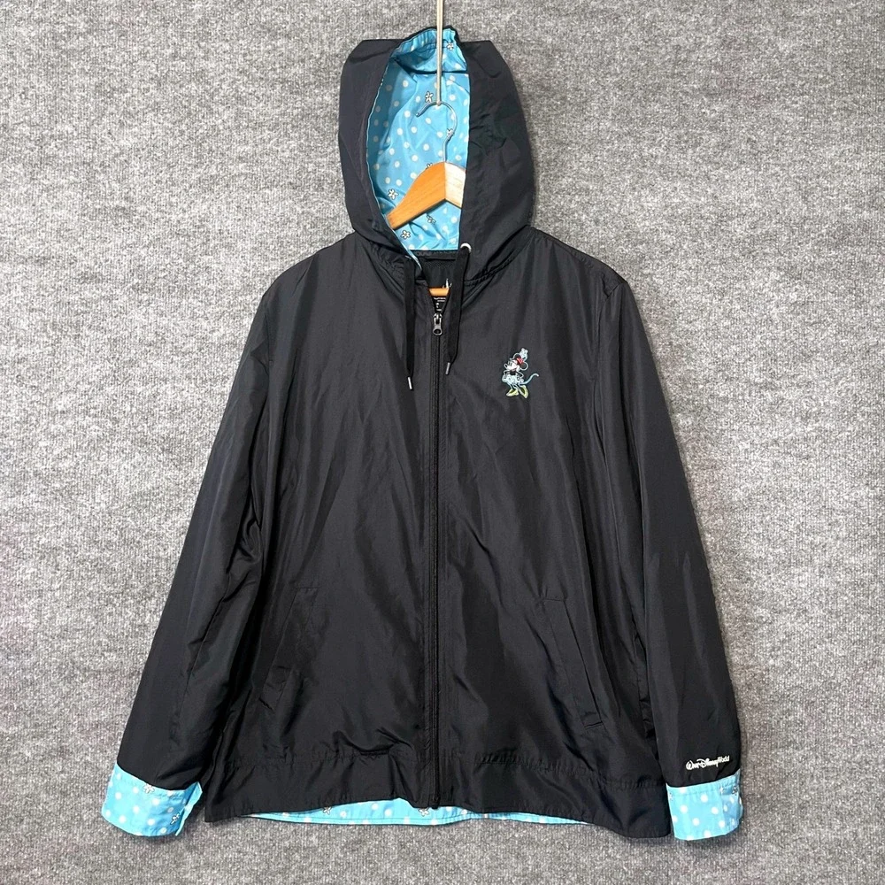 Disney Parks Minnie Mouse Windbreaker Jacket Black Polka Dot Lining Womens L